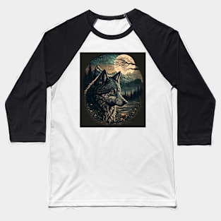Wolf with moon Baseball T-Shirt